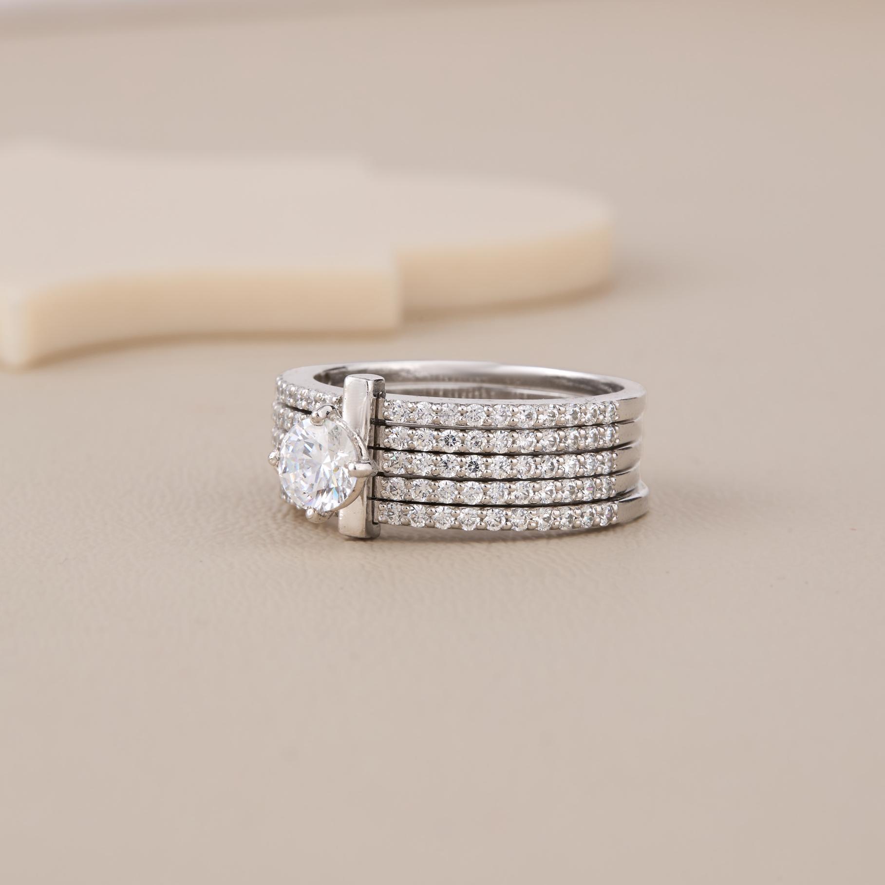 Eternal Grace 5-Line Solitaire Ring In 925 Sterling Silver - 2