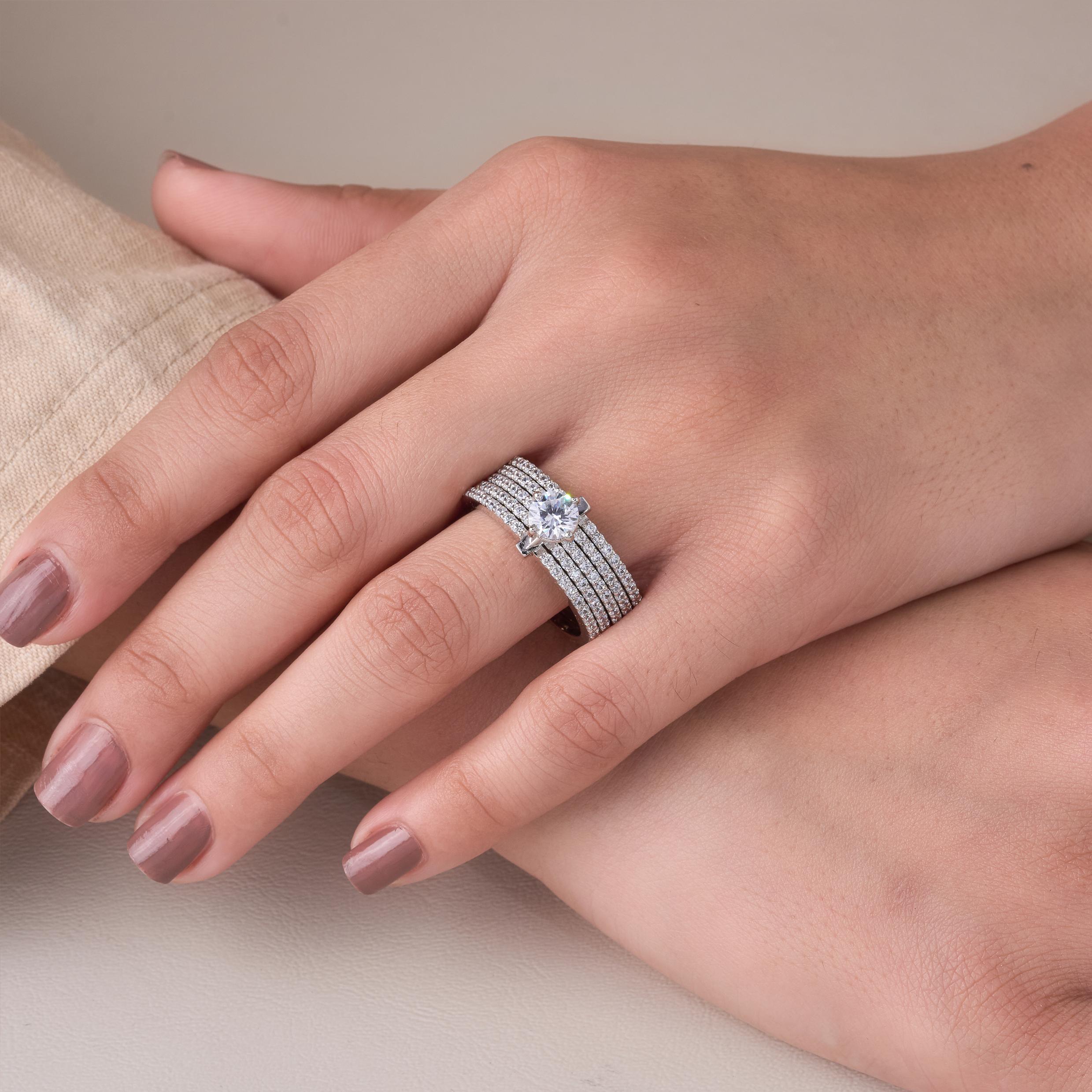 Eternal Grace 5-Line Solitaire Ring In 925 Sterling Silver - 4