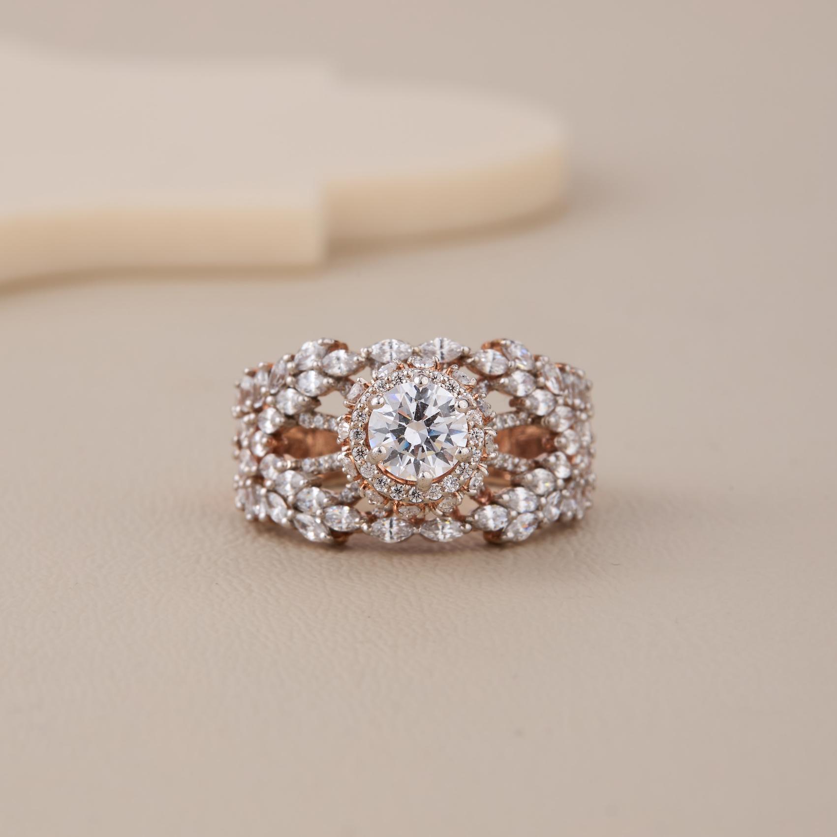 Majestic Rosegold Marquise Solitaire Ring In 925 Sterling Silver - 1