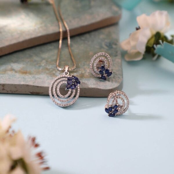 Blue Pear Stone Oval Pendant Set