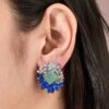 925 Silver Flower Design Green and Blue Gemstone Earrings - 1