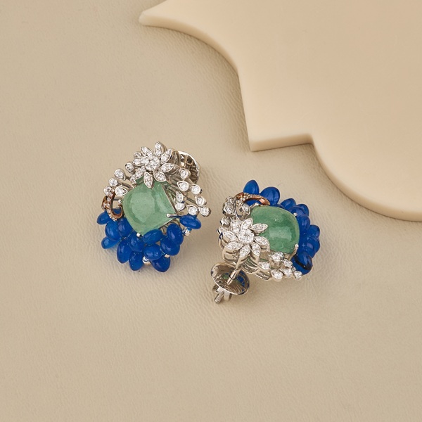 925 Silver Flower Design Green and Blue Gemstone Earrings - 4 925 Silver Flower Design Green and Blue Gemstone Earrings - 4