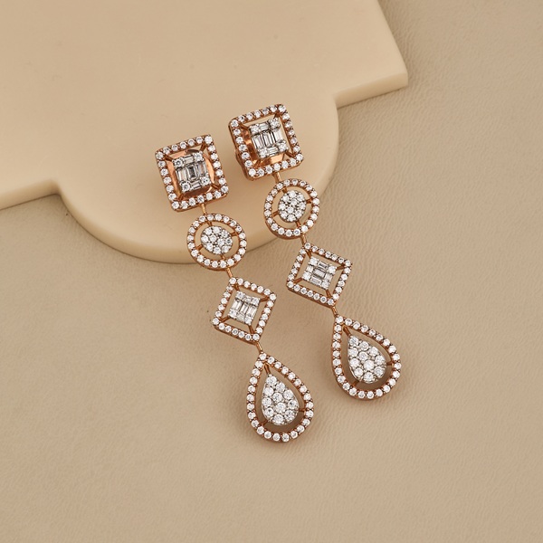 925 Silver Geometric CZ Dangle Earrings - 2