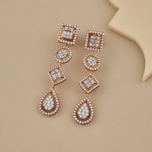 925 Silver Geometric CZ Dangle Earrings - 3