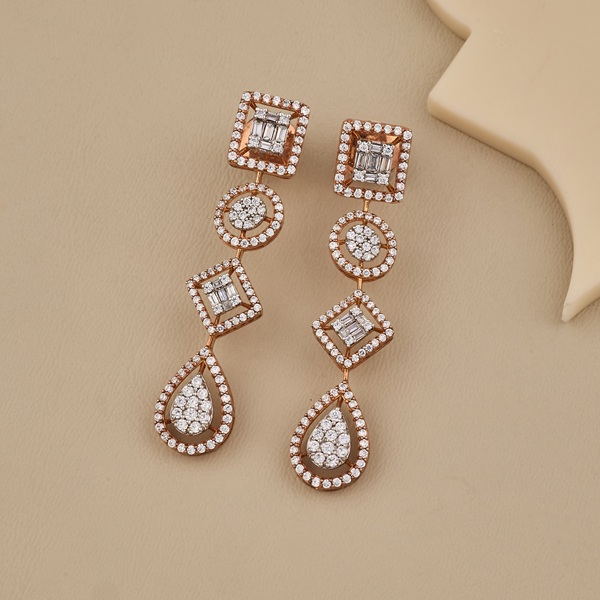 925 Silver Geometric CZ Dangle Earrings - 3