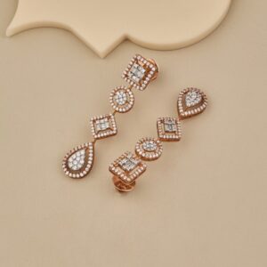 925 Silver Geometric CZ Dangle Earrings - 4