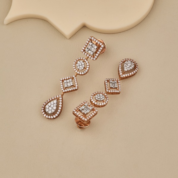 925 Silver Geometric CZ Dangle Earrings - 4