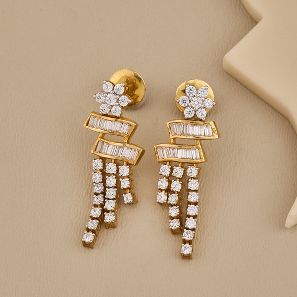 925 Silver Gold and CZ Dangle Earrings - 2