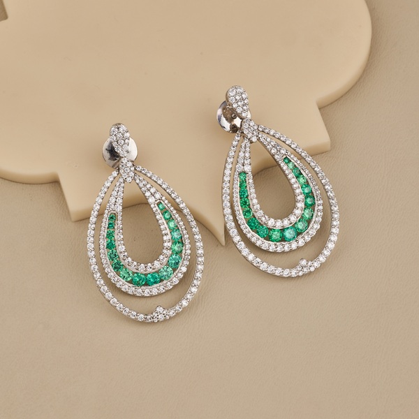 925 Silver Green CZ Teardrop Dangle Earrings - 2