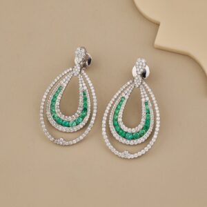 925 Silver Green CZ Teardrop Dangle Earrings - 3