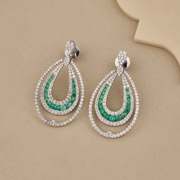925 Silver Green CZ Teardrop Dangle Earrings - 3