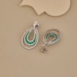 925 Silver Green CZ Teardrop Dangle Earrings - 4