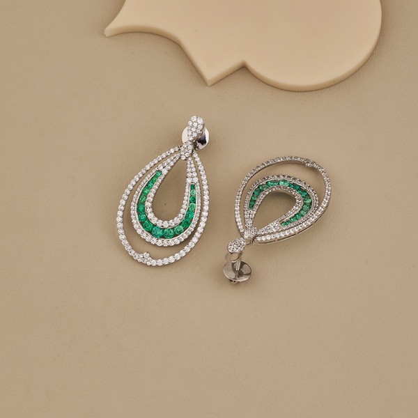 925 Silver Green CZ Teardrop Dangle Earrings - 4