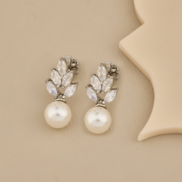 925 Silver Pearl and CZ Floral Drop Earrings - 3