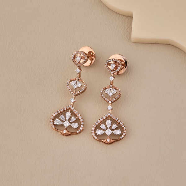 925 Silver Rose Gold CZ Dangle Earrings - 2