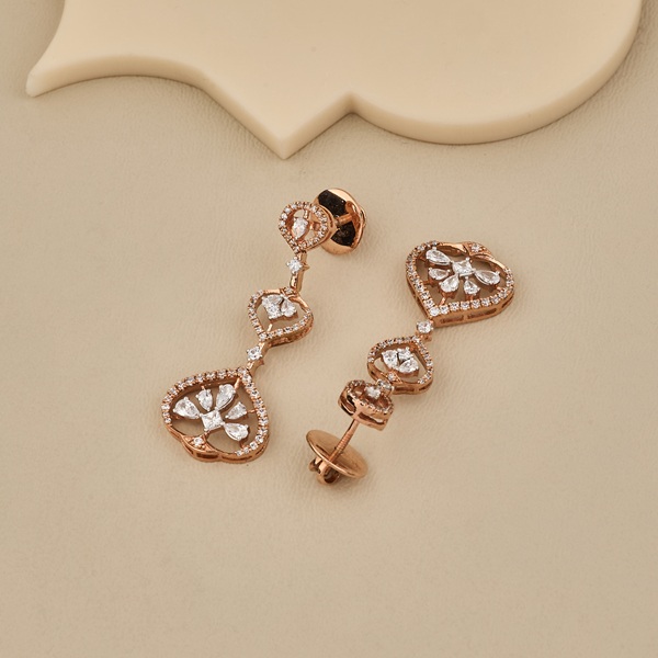 925 Silver Rose Gold CZ Dangle Earrings - 3