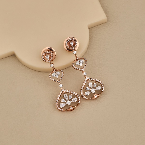 925 Silver Rose Gold CZ Dangle Earrings - 4