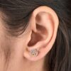 925 Silver Rose Gold CZ Floral Stud Earrings - 1