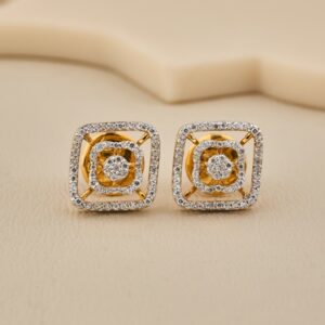 925 Silver Square CZ Halo Stud Earrings - 3