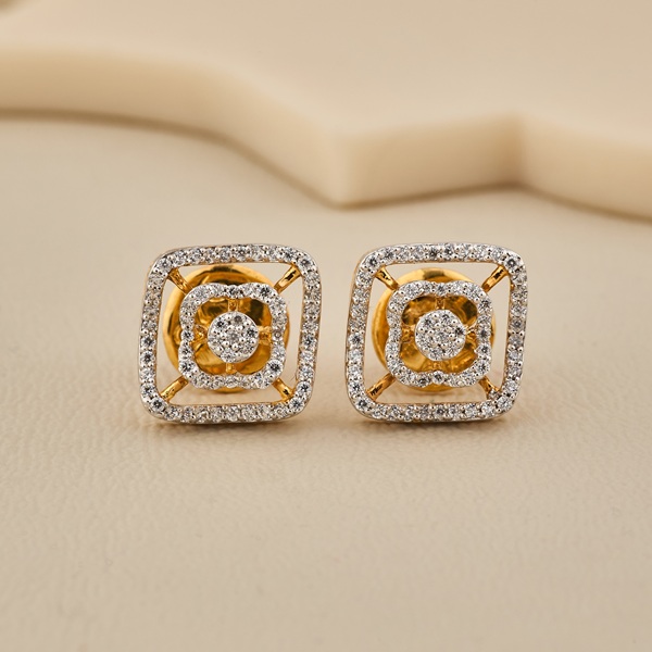 925 Silver Square CZ Halo Stud Earrings - 3