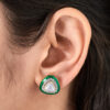 925 Silver Triangular Green CZ Stud Earrings - 1