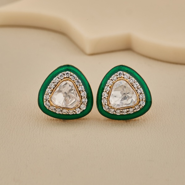 925 Silver Triangular Green CZ Stud Earrings - 2