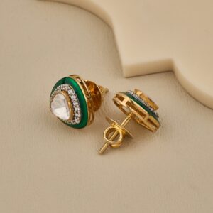 925 Silver Triangular Green CZ Stud Earrings - 3