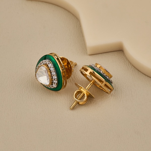 925 Silver Triangular Green CZ Stud Earrings - 3