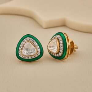 925 Silver Triangular Green CZ Stud Earrings - 4
