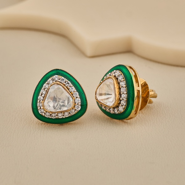 925 Silver Triangular Green CZ Stud Earrings - 4