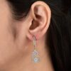 925 Silver and Gold CZ Halo Drop Earrings - 1