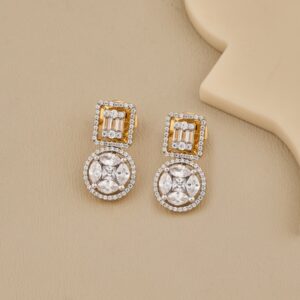 Classic Square and Round CZ Dangle Earrings - 3
