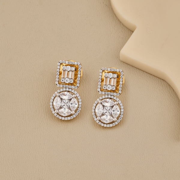Classic Square and Round CZ Dangle Earrings - 3