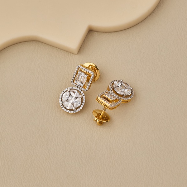 Classic Square and Round CZ Dangle Earrings - 4