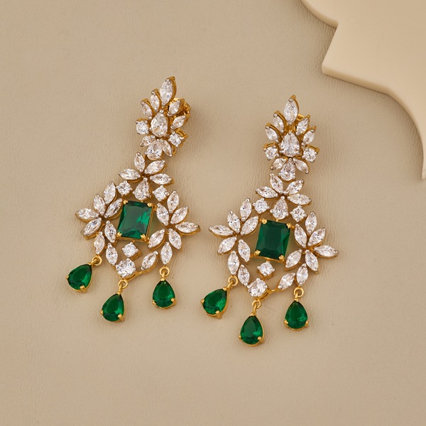 Elegant Green CZ Dangle Earrings with Floral Design - 3 Elegant Green CZ Dangle Earrings with Floral Design - 3
