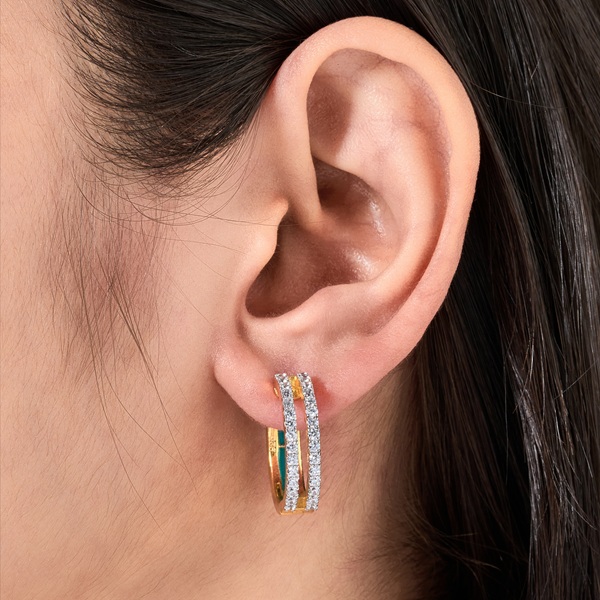 Elegant Two-Tone CZ Studded Hoop Earrings - 1
