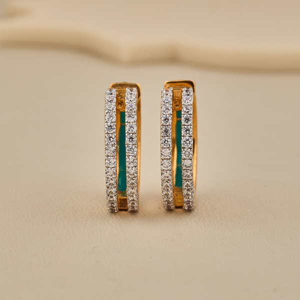 Elegant Two-Tone CZ Studded Hoop Earrings - 2