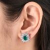 Emerald CZ Halo Stud Earrings in 925 Silver - 1