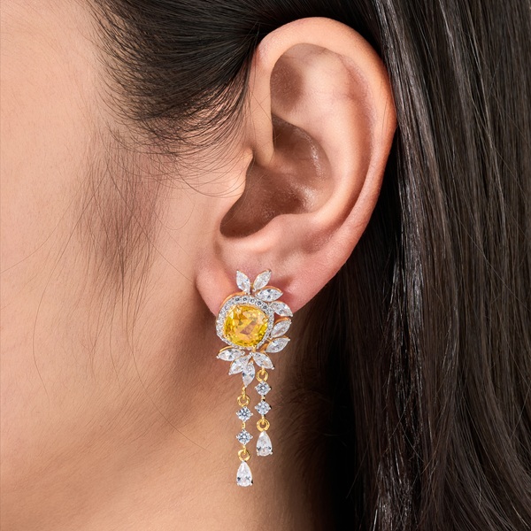 Radiant Yellow CZ and White CZ Dangle Earrings - 1