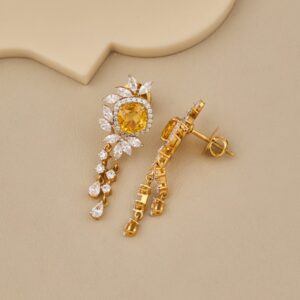Radiant Yellow CZ and White CZ Dangle Earrings - 4