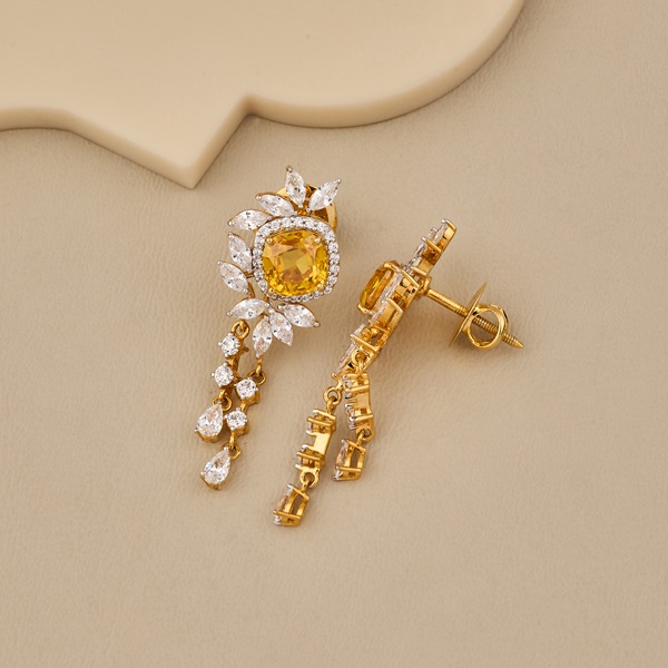 Radiant Yellow CZ and White CZ Dangle Earrings - 4