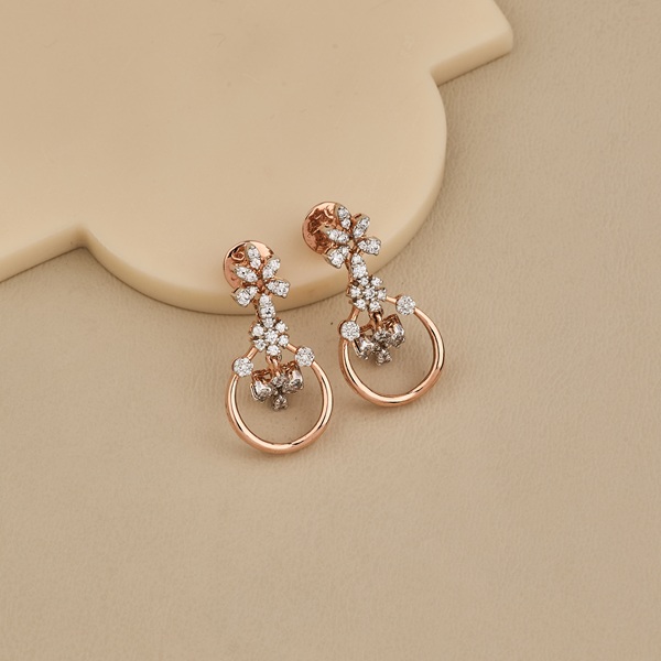 Rose Gold Floral CZ Hoop Dangle Earrings - 2 Rose Gold Floral CZ Hoop Dangle Earrings - 2