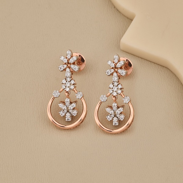 Rose Gold Floral CZ Hoop Dangle Earrings - 3 Rose Gold Floral CZ Hoop Dangle Earrings - 3