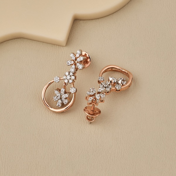Rose Gold Floral CZ Hoop Dangle Earrings - 4 Rose Gold Floral CZ Hoop Dangle Earrings - 4