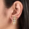 Stylish Ruby-Enamel CZ Gold Earrings - 1