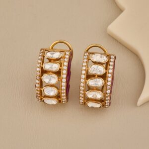 Stylish Ruby-Enamel CZ Gold Earrings - 3