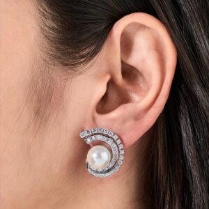 Two-Tone Silver and CZ Hoop Earrings - 1