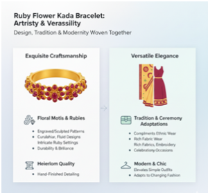 Ruby Flower Kada Bracelet