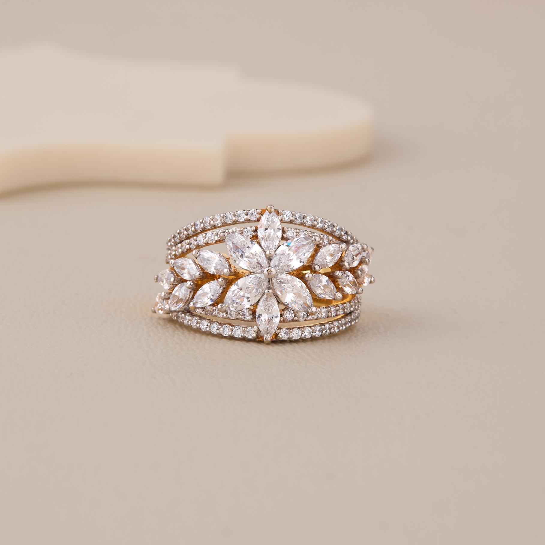 Floral Burst CZ Designer Ring - 1