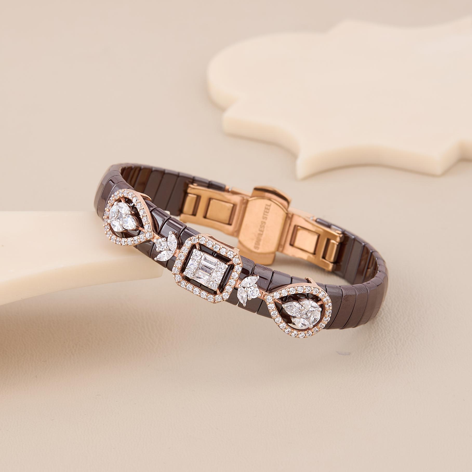 Geometric Bloom Brown CZ Bracelet - 2